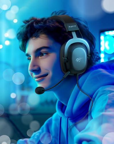 havit H2002d Gaming Headsets for PS4,PC, 53MM Drivers Surround Sound PS5 Headset with Mic Gaming Headphones with Mic Durable Aluminum Frame Valentines Gifts for Men