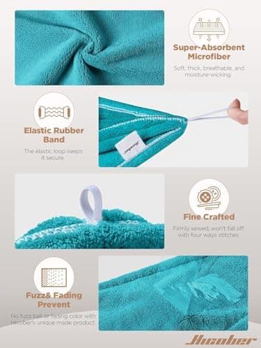 Hicober Microfiber Hair Towel Wrap for Women, Plum Navy Aqua Green, 3-Pack | Soft, highly absorbent wrap helps hair dry faster and stays securely in place on curly, thick or long hair thumbnail 3