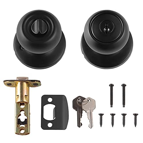Amazon Basics Exterior Door Knob With Lock, Coastal, Easy to Install, Matte Black thumbnail 3