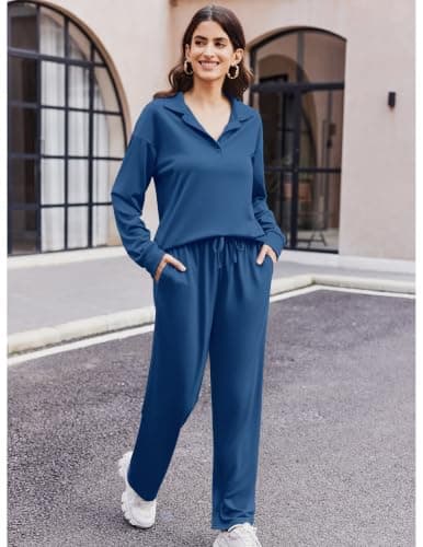 Ekouaer Lounge Sets for Women 2 Piece Outfits 2026 Long Sleeve Top with Pants