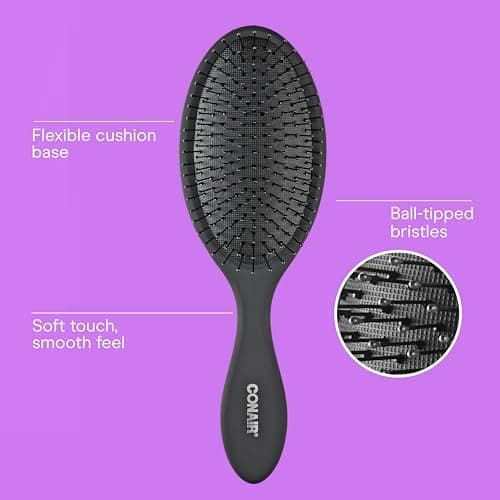 Conair Detangling Hair Brush Set, 3-Pack Detangler Brushes for Wet or Dry Hair, Gentle Detangler for All Hair Types, Bristle Hair Brushes for Women, Evergreen, Blush Pink, Black As thumbnail 2
