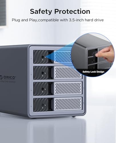 ORICO USB 3.0 Hard Drive Enclosure 4 Bay External Direct Attached Storage Max up to 88TB with Tray Lessing and Safety Lock for 3.5 inch SSDs HDDs ( Alluminum Alloy) -9848U3 thumbnail 4