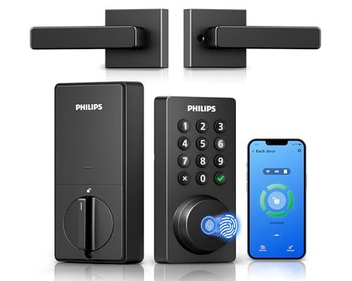 Philips WiFi Keypad Door Lock with Handle, Built-in WiFi, APP Remote Control, Voice & Fingerprint Unlock, Smart Locks for Front Door with Auto Lock, Digital Front Door Lock Set, Ke