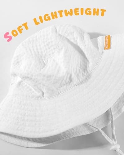 HONGTEYA Baby Sun Hat Toddler Boy Bucket Hat Kids Summer Beach Hat Wide Brim Sun Protection White/Lightblue