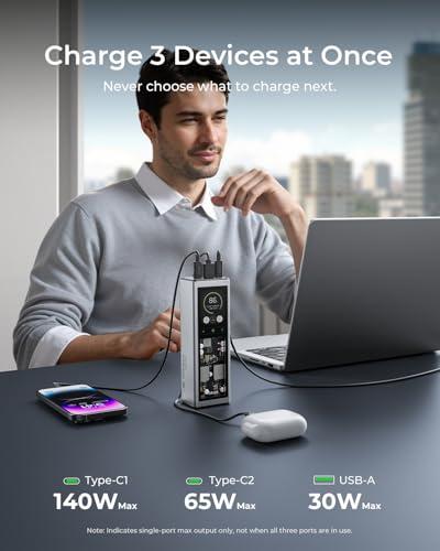 TALIX 140W Power Bank, 20000mAh Laptop Power Bank, PD 3.1 Fast Charging Portable Charger with 3 Ports, Digital Display, Battery Pack for MacBook, Lenovo, Dell, iPhone, Samsung, TSA thumbnail 4