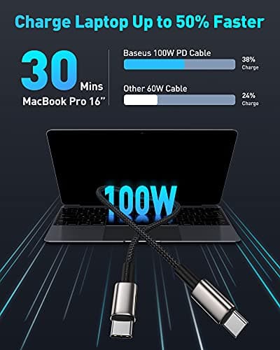 Baseus USB C Cable, 100W PD 5A QC 4.0 Fast Charging USBC to USBC Cable, Zinc Alloy Nylon Braided Type C Charger Cord for iPhone 16 15 Pro Plus Pro Max, MacBook, iPad Pro/Mini, Sams thumbnail 3