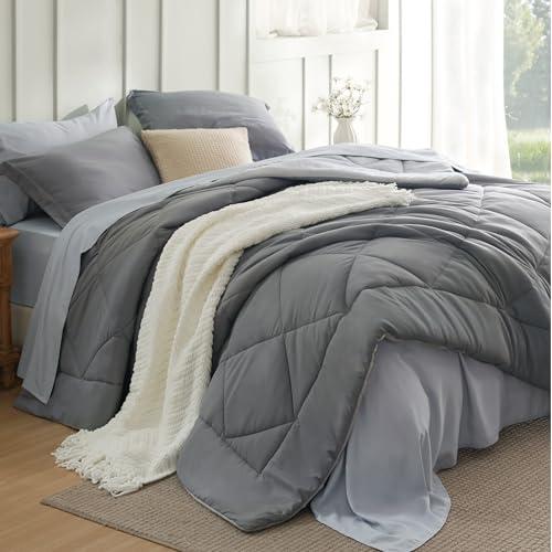 Set de Edredón Queen Bedsure 7 Piezas Reversible Gris - Cama en una Bolsa