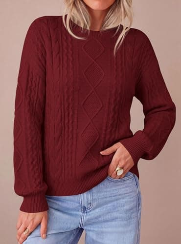 PRETTYGARDEN Women's Crewneck Cable Knit Sweater Pullover Tops | Soft Luxury,Long Sleeve Sweaters,Chunky Texture,2026 Fall Outfits,Warm Layering,Daily Wear,Work Holiday,Winter Going out Top
