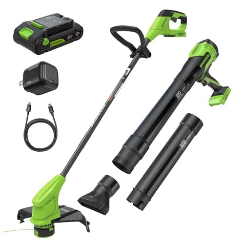Greenworks 24V 12 in String Trimmer & 270 CFM Blower Combo, 2.0 Ah Battery