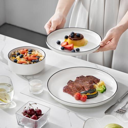 MALACASA Plates and Bowls Sets, 12 Pieces Modern Porcelain Dinnerware Set for 4 White Kitchen Dinner Dining Ware Set wtih Black Rim Ceramic Dishware Dishes Microwave and Dishwasher thumbnail 8