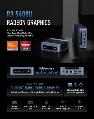 BOSGAME E5 11 Pro Mini PC, AMD Ryzen 5400U 4C/ 8T, Business Home Office PC