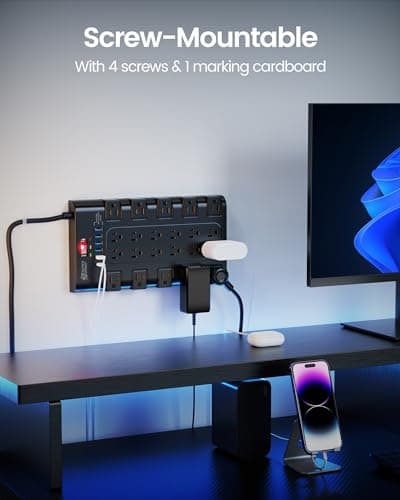 Power Strip, SUPERDANNY Surge Protector with 22 AC Outlets and 6 USB Charging Ports, 1875W/15A, 2100 Joules, 6.5Ft Flat Plug Heavy Duty Extension Cord for Home, Office, Dorm, Gamin thumbnail 6