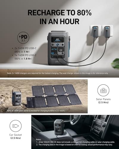 Anker SOLIX C300 DC Power Bank Station, Outdoor 288Wh Portable Power Station, LiFePO4 Battery, 300W Solar Generator, for Camping, Traveling, and Emergencies (No Wall Charger Includ thumbnail 4