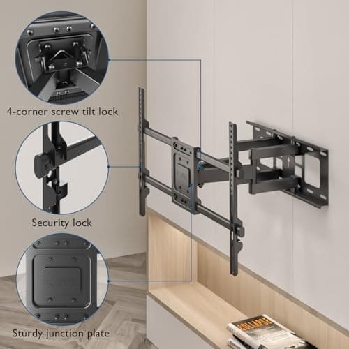 BONTEC Full Motion TV Wall Mount for 37-85 Inch TVs, Hold up to 132lbs, Heavy Duty Swivel Tilt TV Mount, Articulating Dual Arm Wall Mount TV Bracket, Max VESA 600x400mm, Fits 16" W thumbnail 10