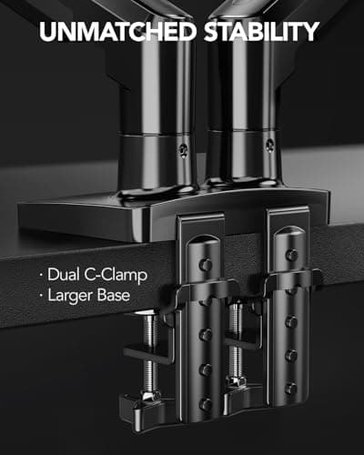 HUANUO FlowLift™ Dual Monitor Stand, Fully Adjustable Gaming Monitor Desk Mount for 13–32″ Computer Screens, Full Motion VESA 75x75/100x100 with C-Clamp & Grommet Base, Each Arm Ho thumbnail 4