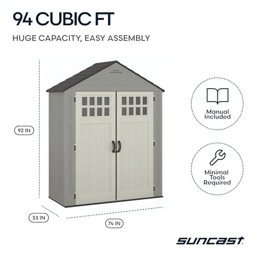 Caseta de Almacenamiento Vertical Suncast Everett 6x3 ft - Resina, Exterior, Piso, Ventanas, Claraboya y Puertas Dobles Seguras