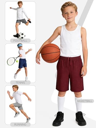 QWE 5 Pack Boys Athletic Shorts Basketball Soccer Kids Shorts with Pockets