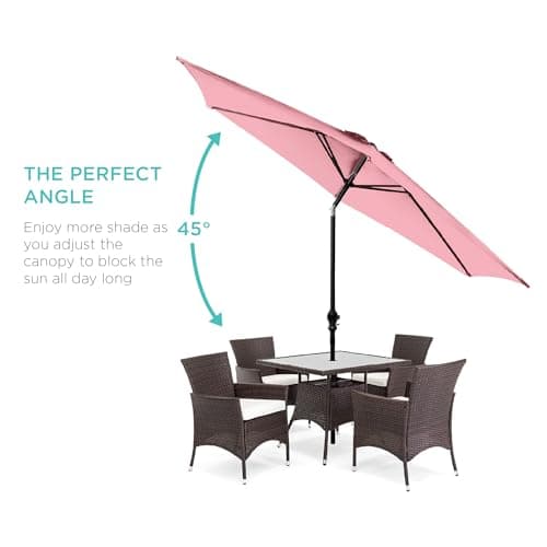Best Choice Products 10ft Outdoor Patio Umbrella, Outdoor Table Umbrella, Yard Umbrella, Market Umbrella with 8 Sturdy Ribs, Push Button, Tilt and Crank - Carnation thumbnail 2