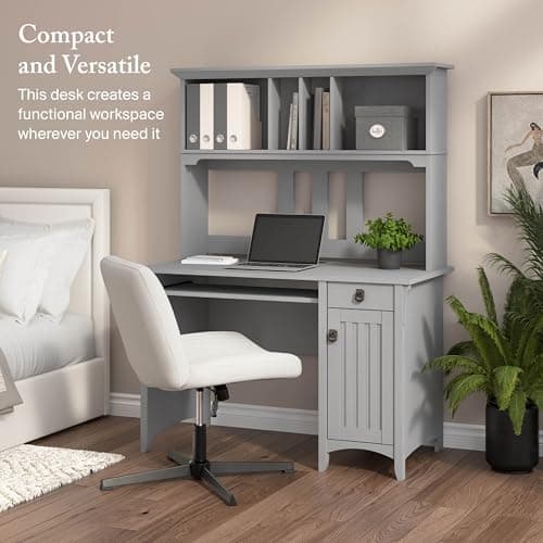 Bush Home Salinas Computer Desk with Hutch | Study Table with Drawers, Cabinets & Pullout Keyboard/Laptop Tray | Modern Home Office Desk in Cape Cod Gray | Work Desk with Storage thumbnail 4