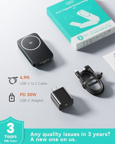 Base de Carga Inalámbrica INIU 3 en 1 Qi2 Plegable para Apple