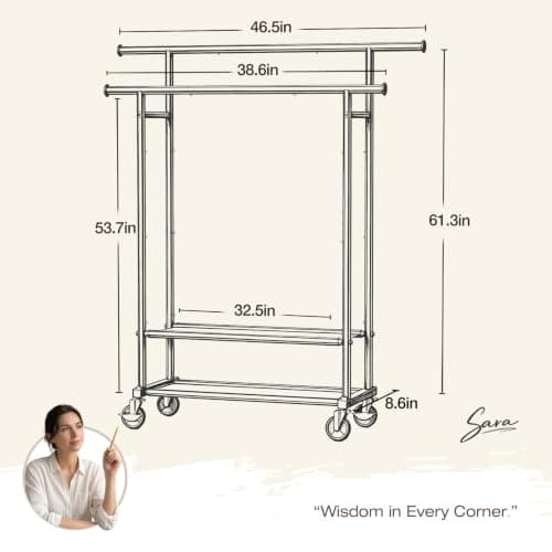 WATIOWL Portable Clothes Rack Rolling Garment Rack with Wheels 26OLBS Black thumbnail 6