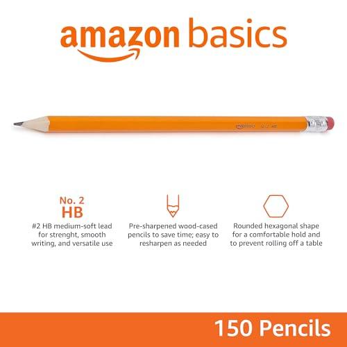 Amazon Basics Wood-Cased #2 Pencils, Pre-sharpened, HB Lead Bulk Box, 150 Count, Yellow thumbnail 2