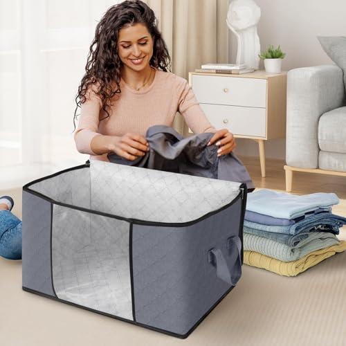 Fab totes Storage Bags,Clothes Blanket Storage Bins Foldable Closet Organizers with Reinforced Handle for Home Dorm Storage and Organization,Fabric Bags for Organizing Bed Sheets,C