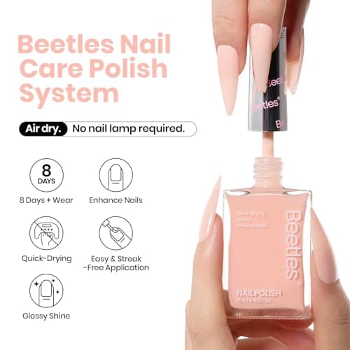 Beetles Nail Polish Bubble Bliss, 2 in 1 Nail Strengthener Polish Growth Nail Ridge Filler Base Coat Nail for Damaged Thin Nails Natural Nails Bubbly Bliss Nude Pink 15ML thumbnail 2