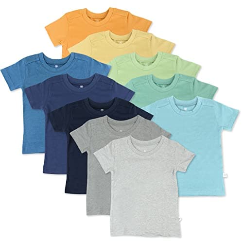HonestBaby 10-Pack Short Sleeve T-Shirts 100% Organic Cotton Baby, Toddler, Little Kids, Boys, Girls, Unisex, Rainbow Boy, 18 Months