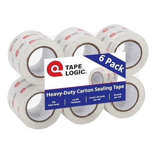 Tape Logic Heavy Duty Packing Tape with Dispenser (6 Refills) – 2.6 Mil Thick Clear Shipping Tape, 2 in x 25 yd – Strong Industrial Adhesive for Moving Boxes, Mailing, & Shipping P