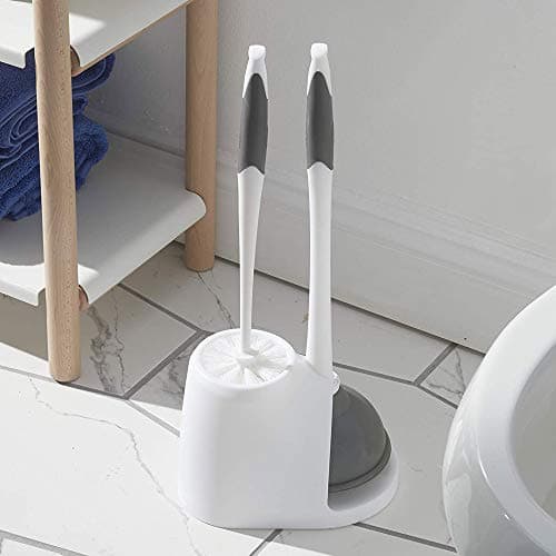 Clorox Toilet Plunger and Brush Bowl Set with Holder Caddy Storage for Cleaning Bathroom and Unclogging Toilets, White and Gray thumbnail 5