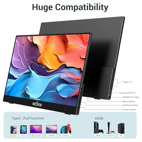 Monitor Portátil InnoView 15.6" FHD 1080P con USB-C y HDMI para Laptops y Consolas