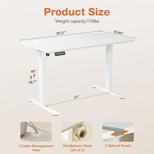 Sweetcrispy Electric Standing Desk Adjustable Height, 40x24 Inch Sit Stand Up Home Office Desks Computer Workstation PC Work Table with 3 Memory Preset Splice Wood Board Metal Fram thumbnail 3