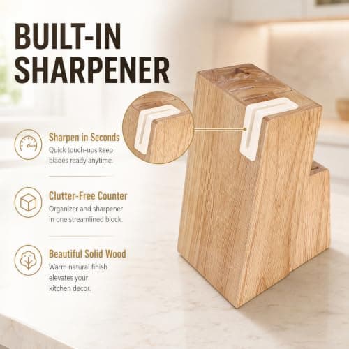 HENKELIVING 14-Piece Cream Kitchen Knife Block Set with Built-in Sharpener | Dishwasher safe, german high-carbon stainless steel blades, ultra-sharp edges, ergonomic non-slip handles thumbnail 5