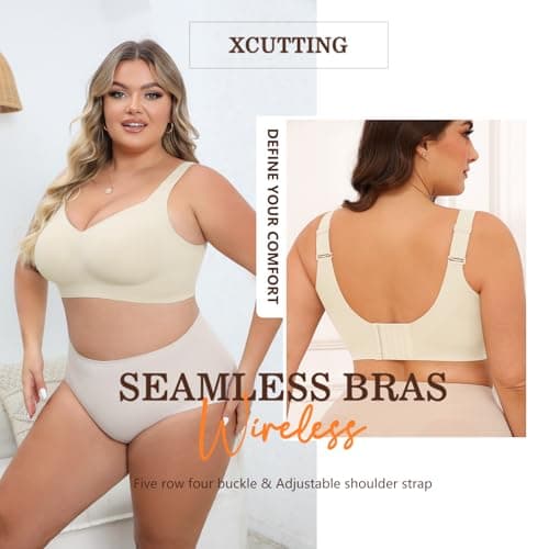 Xcutting Soft Sleep Wirefree Bra for Women, Full Coverage, No Underwire, Wireless, Comfortable Sports Bra, Sagging Breasts, Padded, Plus Size, Beige, Medium thumbnail 7