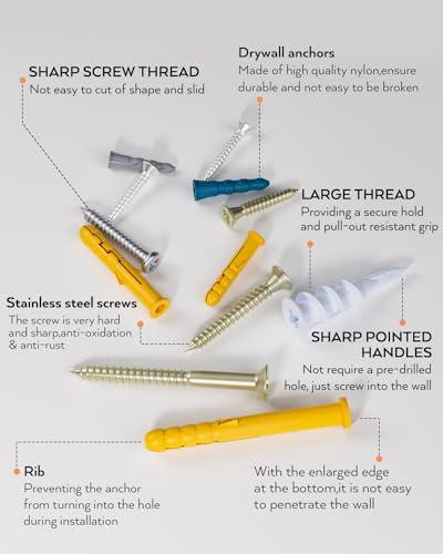 INCLY 510 PCS Drywall Anchors and Screws Assortment Kit, 255 Plastic Self Drilling Wall Anchors and 255 Philips Flat Head Screws, 6 Sizes Galvanized Screws and Wall Plug Bolts with thumbnail 3