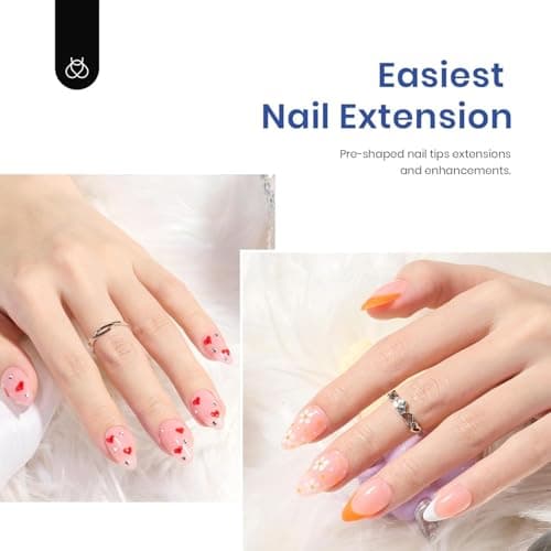 Beetles Gel Nail Kit Almond-500Pcs Gel Nails Tip Easy Extension Set Short Almond Shape 9 In 1 Nail Glue Extension Set Uv Led Lamp Acrylic False Tips Kit DIY Nails Art Gifts for Wom thumbnail 3