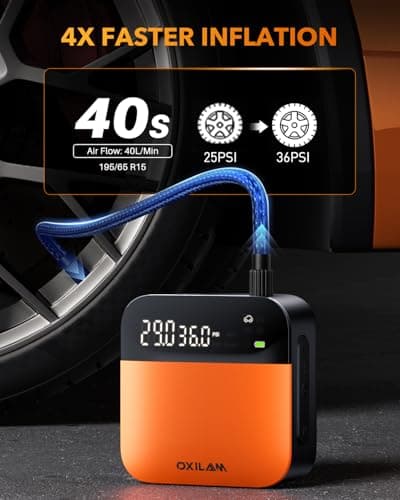 OXILAM C2 Tire Inflator Portable Air Compressor - 150PSI 4X Faster Air Pump for Car Tires with Tire Pressure Gauge, 12V Car Power Adapter, For Cars, Motorcycles, Bikes, Balls and M thumbnail 2