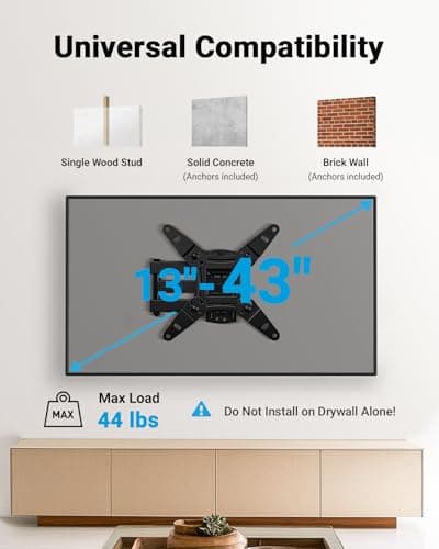 Pipishell Full Motion TV Wall Mount for Echo Show 21/15 and 13-43 Inch Flat Curved Screen TVs & Monitors, Max VESA 200x200mm up to 44lbs, TV Mount Wall Bracket with Rotation Swivel thumbnail 2