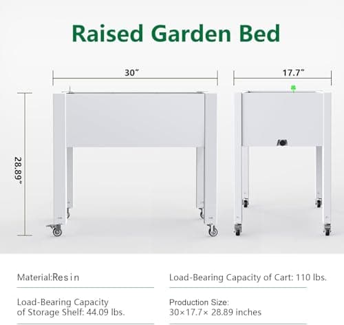PatioZen Raised Garden Bed with Legs, 28.9" Tall Self-Watering Raised Planter Box with Lockable Wheels, Drainage Plug and Gauge for Vegetables Flowers, Rustproof Resin for Backyard thumbnail 2