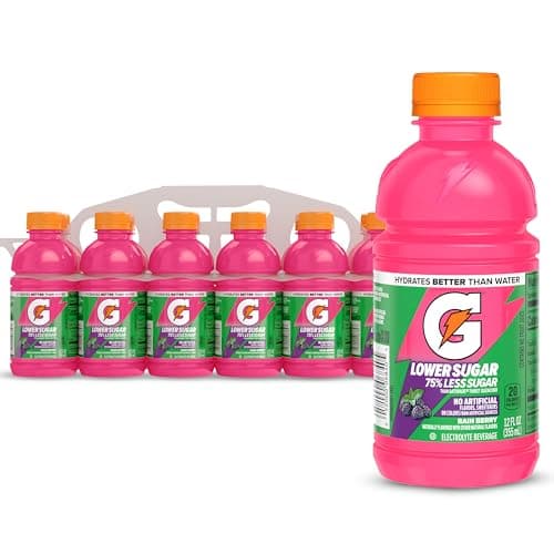Gatorade Lower Sugar Electrolyte Sports Drink, Rain Berry, 12 fl oz Bottles, (12 Pack), 75% Less Sugar, No Artificial Flavors, No Artificial Sweeteners, No Artificial Colors, Hydra