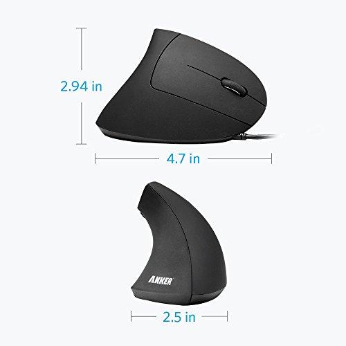 Anker USB Wired Vertical Mouse, Ergonomic Design Mouse for Computer and Laptop, 5 Buttons, 1000/1600 DPI, Optical Technology, USB Corded - Black