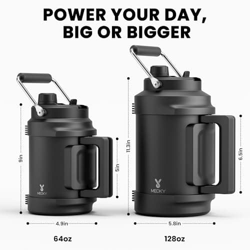 64 oz Insulated Water Bottle for Gym: Meoky Triple Wall Vacuum Stainless Steel Half Gallon Water Jug - Top and Side Handles, 2-in-1 Straw and Spout Lid, Cold for 36 Hrs, Leak Proof for Camping (Night) thumbnail 7
