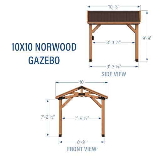 Backyard Discovery Norwood 10' x 10' Cedar Wood Outdoor Gazebo Pavilion with Hardtop Galvanized Steel Peak Roof, Snow Support, Wind Resistance, PowerPort, Shade for Garden, Patio, 