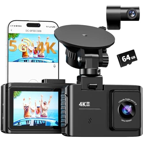Cámara para Auto Dual 4K (Delantera y Trasera) - WiFi 5GHz, 64GB, Visión Nocturna y Modo Estacionamiento 24H