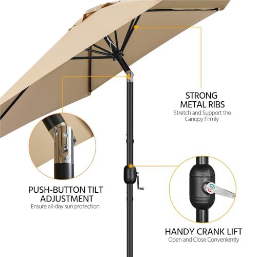 Yaheetech 9FT Patio Umbrella Outdoor with Heavy Duty Base Included,Table Umbrella with Push Button Tilt and Crank, UV Protection Waterproof for Yard/Outdoor/Wedding Parties and Eve thumbnail 4