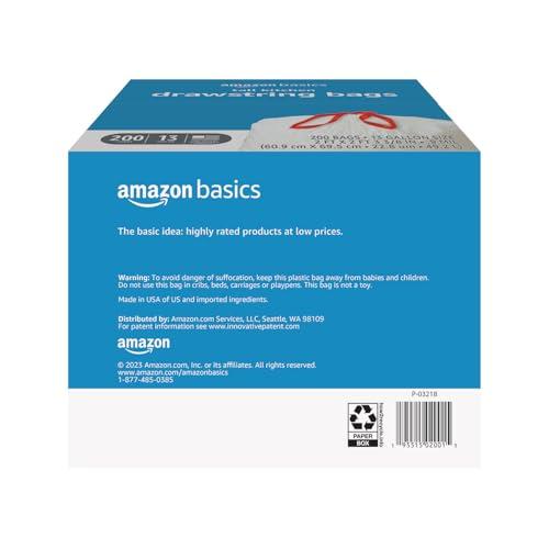 Amazon Basics Tall Kitchen Drawstring Trash Bags, Sturdy, 13 Gallon, Unscented, 200 Count thumbnail 2
