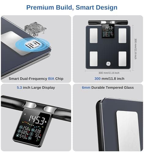 GE Smart Scale for Body Weight: 8-Electrode Body Pod Fat Monitor with Full Body Composition Analysis, Bluetooth App Sync, Large Handle Display, 400lb Capacity Bathroom Scale for Ho thumbnail 7