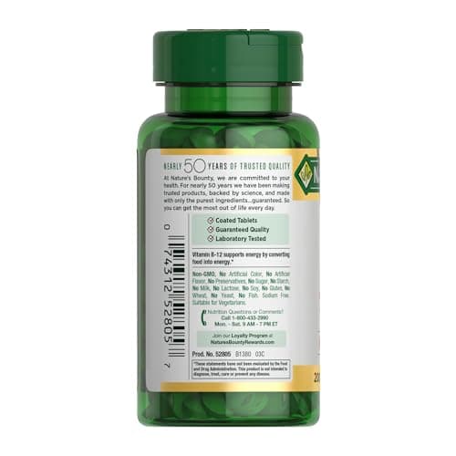 Suplementos Nature's Bounty Vitamina B12 1000 mcg, Apoya Metabolismo de Energía, 200 tabletas