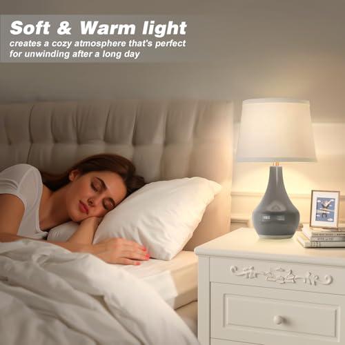 Seealle Modern Ceramic Table Lamps for Night Stands - Bedside Lamps Set of 2 for Nightstand, 19.4" Grey Bedroom Lamp for Living Room Cute Desk End Table Office Guest Room Dresser R thumbnail 6